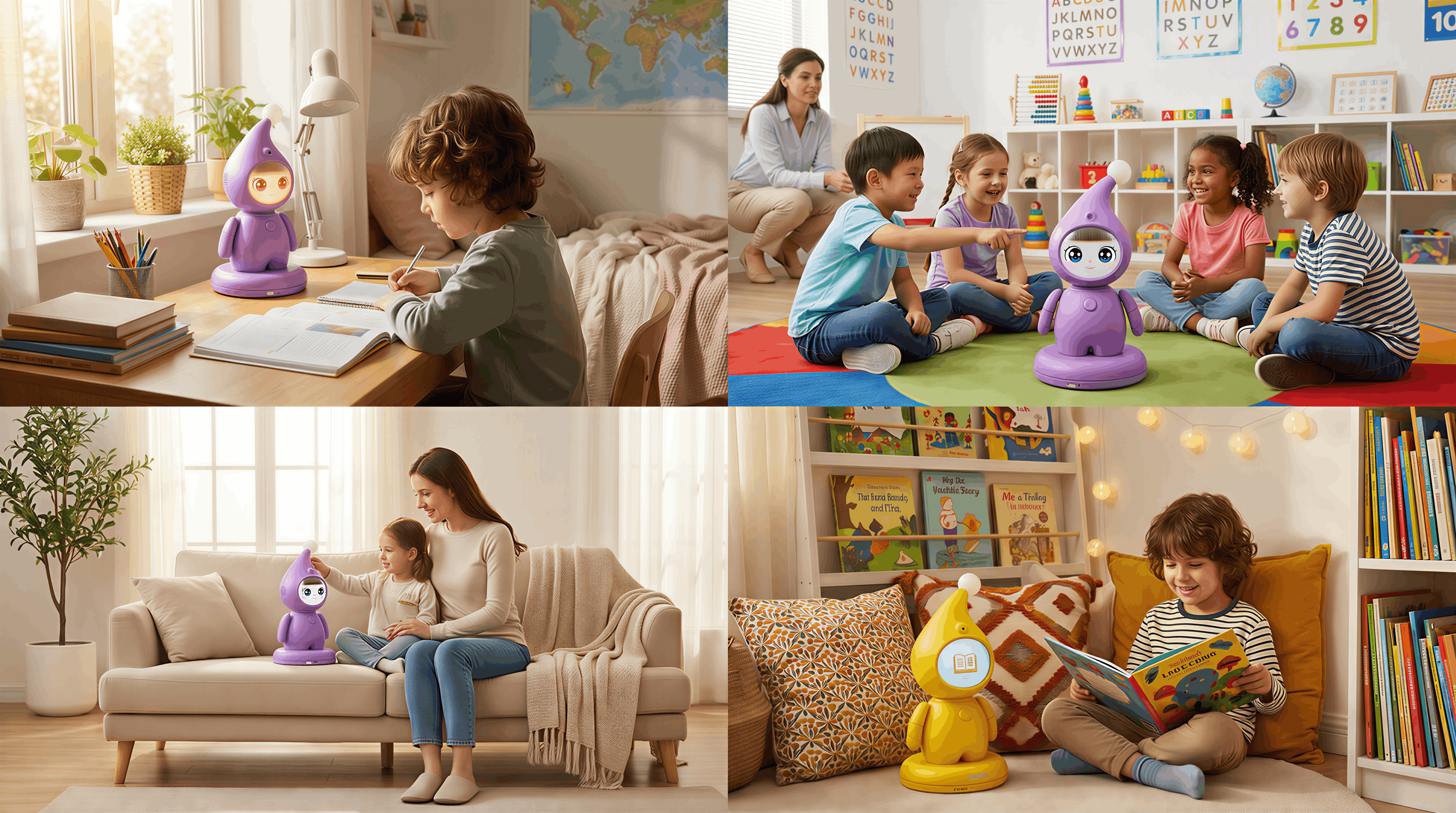 Concept image of a PatchX education robot in a home learning setting