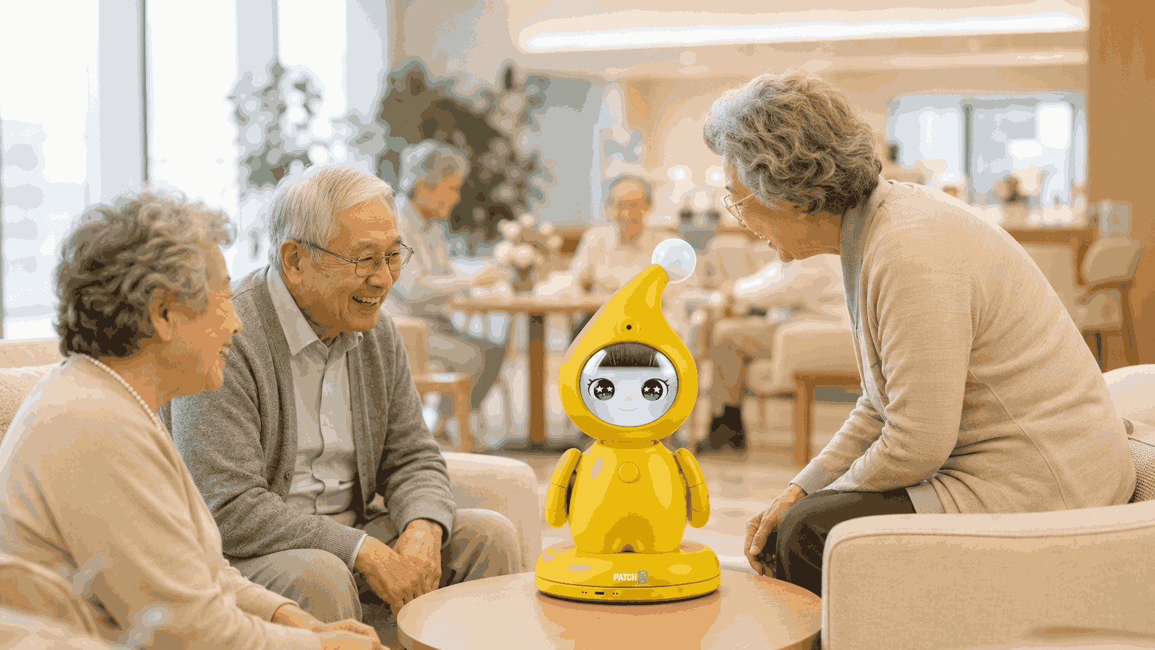 Concept image of a PatchX education robot in a care setting